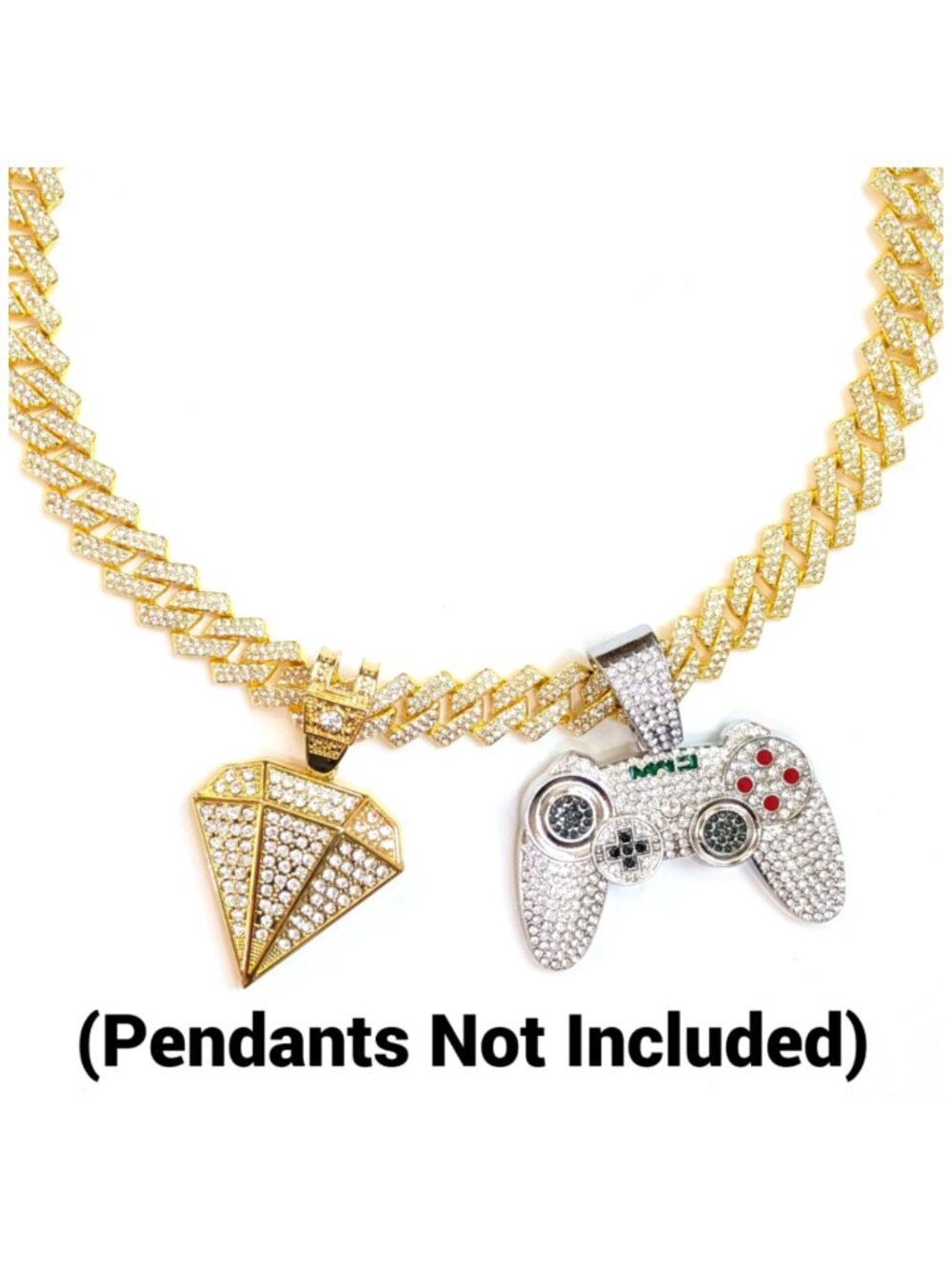 Gold Iced-Out Tilted Cuban Gem Link Chain Necklace (24-inches) - Picture 5 of 6